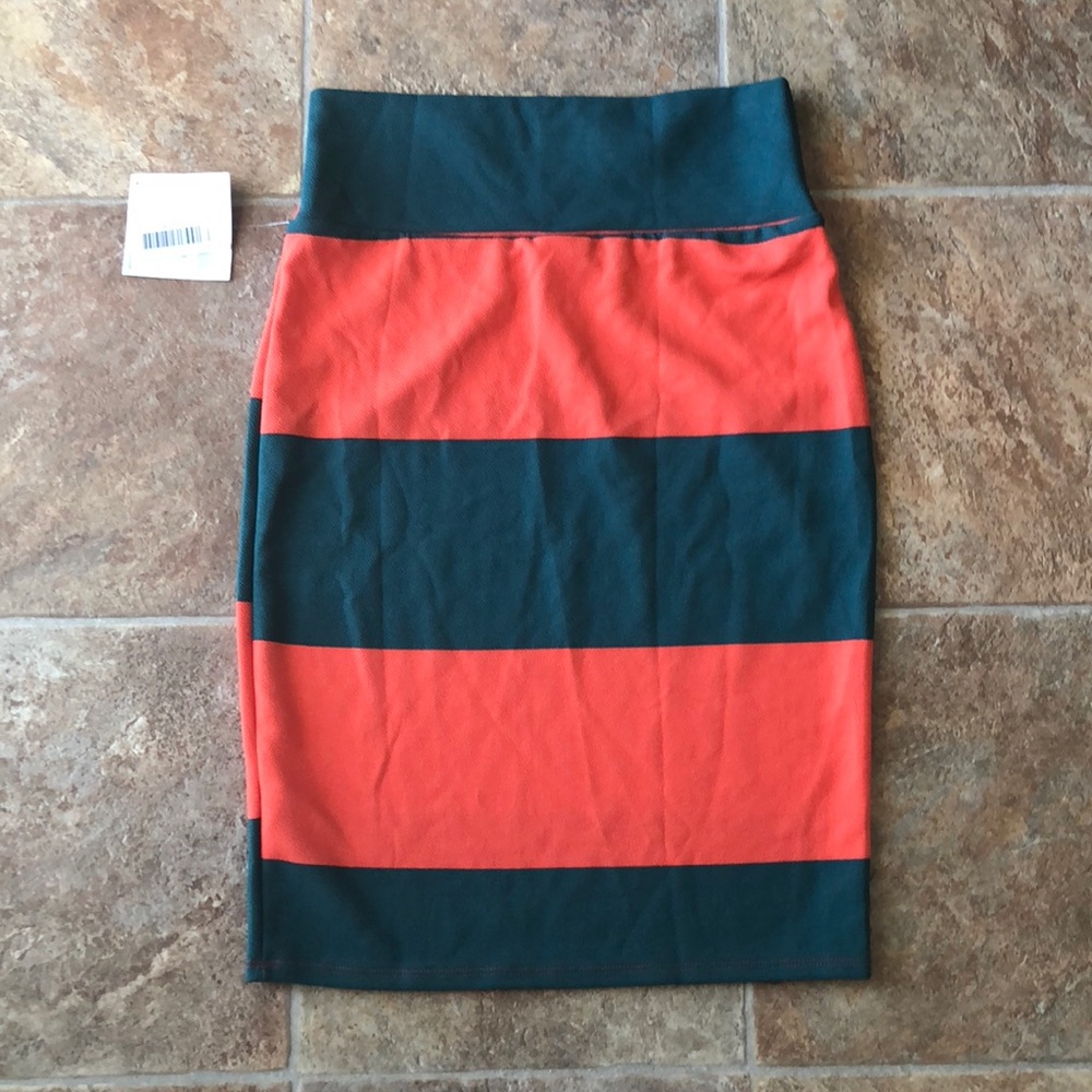 NWT Lularoe M Cassie Orange/Gray/green Striped